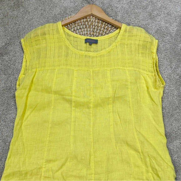 Sahara 100% Pure Linen Sleeveless Midi Dress Pintuck Beachy in Yellow Size M - Picture 3 of 15